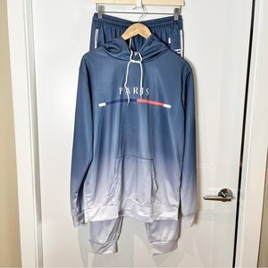 NWOT “Paris” Hoodie & Jogger Set  Blue Gradient Coord  Men’s Medium  Athleisure